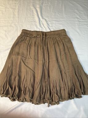 Women's Brown Midi Skirt with Elastic Waist